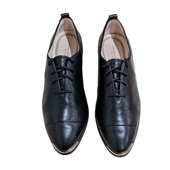 Cole Haan Grand Ambition Black Leather Lace Up Oxford Wing Tip Shoes Sz 6 1/2 B - Picture 2 of 12